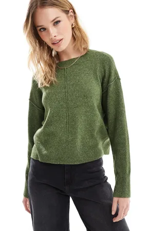 VERO MODA Meleret mørkegrøn strikket trøje med sømdetaljer