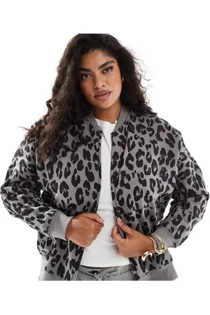 Yours Grå oversized bomber-jakke med leopardprint i jersey-Sort