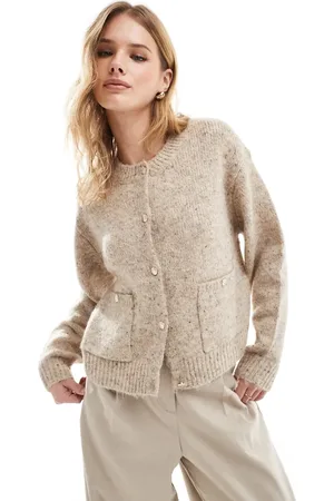 VERO MODA Beige løstsiddende cardigan med metalknapper og meleret finish-Neutral
