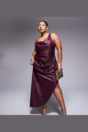 ASOS ASOS DESIGN Curve - oneshoulder-cami-midikjole med draperinger og slå-om-detalje i PU-Rød