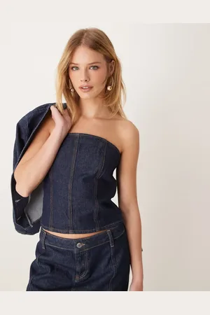 ASOS Indigoblå lagdelt korsettop i denim