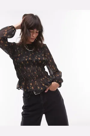 Topshop Rynket, gennemsigtig og top med asymmetrisk snit
