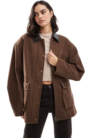 ASOS Forvasket svampebrun barn-jakke med oversized pasform og krave i læderlook-Neutral