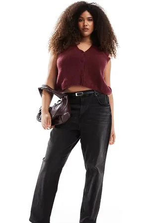 ASOS ASOS DESIGN Curve - Vasket sorte komfortable mom-jeans i slim fit