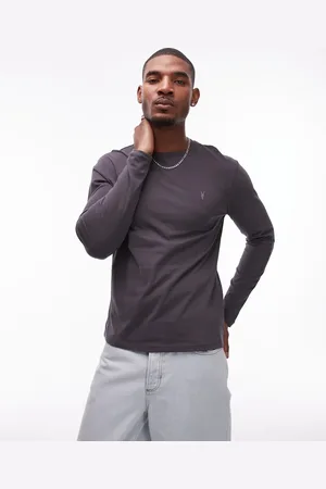 AllSaints Brace - Dybblå T-shirt med lange ærmer i børstet bomuld