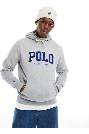 Ralph Lauren Gråmeleret hættetrøje i fleece med chenille-logo