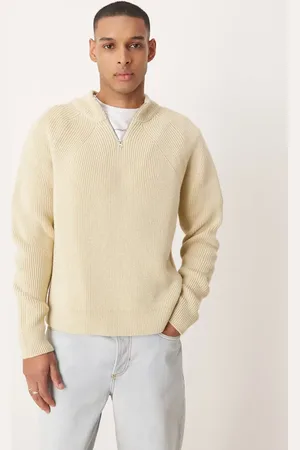 ASOS Strikket trøje med kvart lynlås i afslappet, firkantet pasform-Neutral