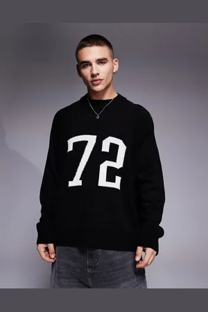 ASOS , super-oversized og firkantet striktrøje med rund hals og strikket tal i 90