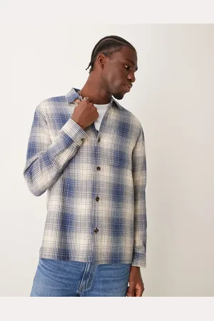 New Look Vintage-blå overskjorte med tern i kraftigt, vævet stof