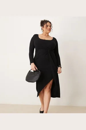 New Look New Look Curve - Sort og langærmet midikjole med knude foran