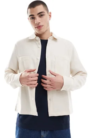 ASOS Beige overskjorte i uldblanding med firkantet pasform-Neutral