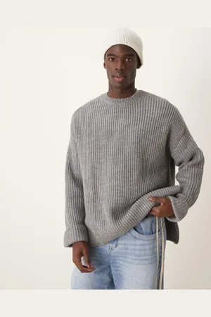 ASOS Lysegrå oversized trøje i kraftig, ribstrikket uldblanding