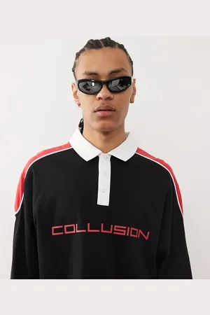 COLLUSION Skater-T-shirt med rugby-detaljer og rødt print