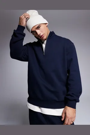 ASOS Premium - Marineblå oversized sweatshirt med kvart lynlås i kraftigt stof på 400 gsm
