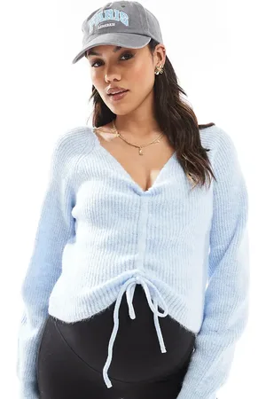 Mama;licious Mamalicious Maternity - Babyblå cropped trøje med rynker
