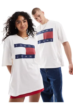 Tommy Hilfiger Unisex - Rå T-shirt med stort flaglogo