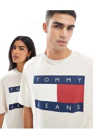 Tommy Hilfiger Unisex - Rå T-shirt med stort flaglogo