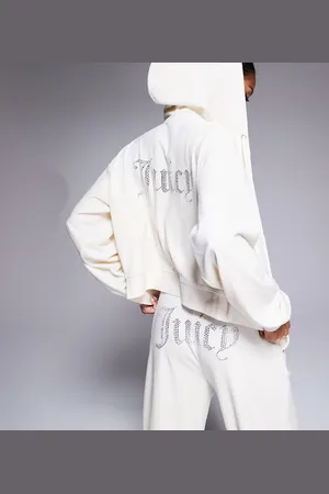 Juicy Couture Oversized og cropped hvid hættetrøje i velour med lynlås - Kun hos ASOS