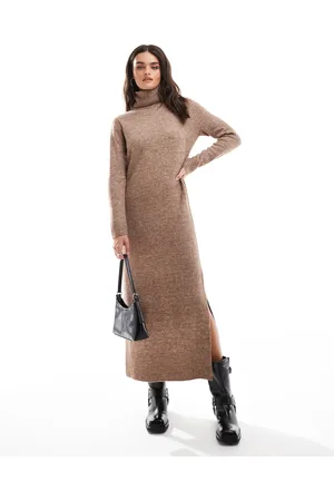 Threadbare Kiksebrun maxikjole med rullekrave-Neutral