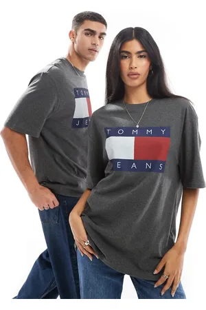 Tommy Hilfiger Unisex - Koksgrå T-shirt med stort flaglogo