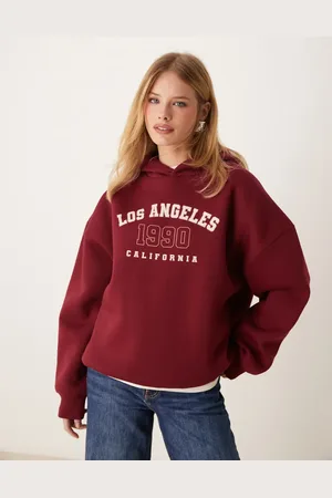 Miss Selfridge Bordeauxrød hættetrøje med Los Angeles-print