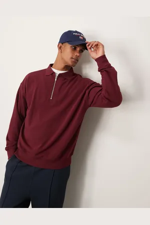 New Look Bordeauxrød sweatshirt med polokrave og 1/4 lynlås