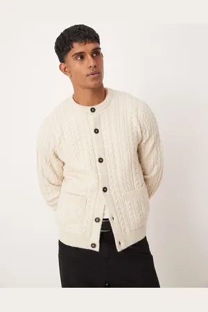 ASOS Afslappet cardigan i kabelstrik med firkantet pasform og rund hals-Neutral