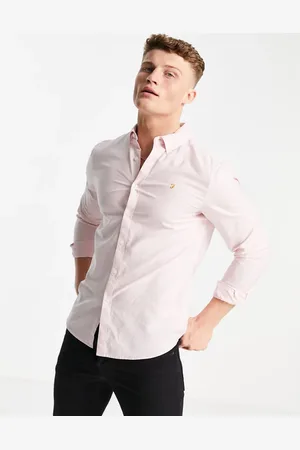 Farah Brewer - Pink langærmet slim fit-skjorte