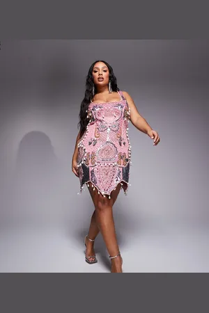 ASOS Curve - Pink minikjole med muslingekant og udsmykning med smykkesten og perler
