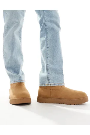 Pull&Bear Beige støvler med pelsfor i imiteret ruskind