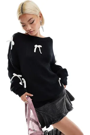 Daisy Street Løstsiddende offshoulder-trøje med sløjfedetaljer