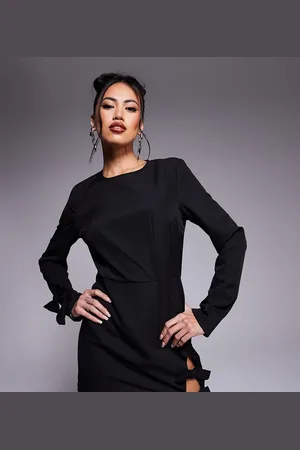 In The Style X Perrie Sian - minikjole med struktur, lange ærmer og sløjfedetalje - Kun hos ASOS