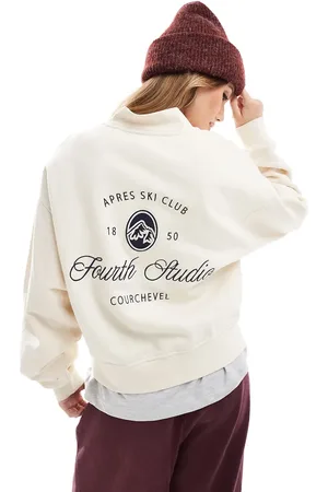 4th & Reckless X Felicia Wedin - Cremehvid sweatshirt med kvart lynlås og broderet 