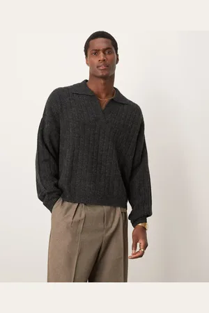 ASOS Koksgrå meleret og oversized trøje med hakudskæring i halsen i ribstrik