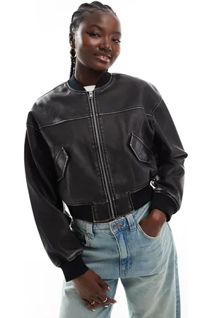 JJXX Forvasket bomber-jakke i imiteret læder med vintage design
