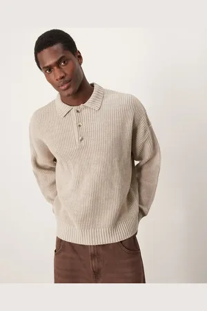 ASOS Oversized polotrøje i patentstrik i firkantet pasform-Neutral
