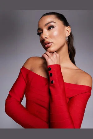 River Island Mørkerød ribstrikket bardot-top