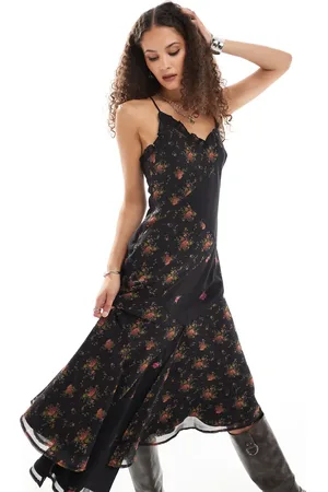 Reclaimed Slip-kjole med cami-stropper og splejset blomstermønster-Multifarvet