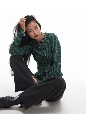Free People Grøn ternet top med knapper