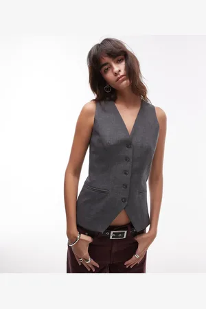 Topshop Habitvest med høj hals, gennemgående knapper og tern
