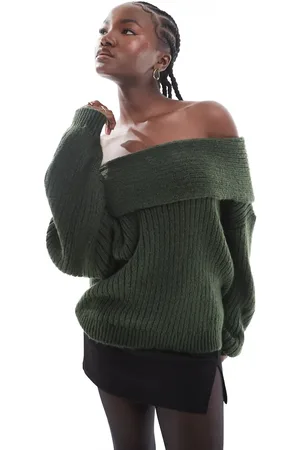 ASOS Skovgrøn oversized strikket offshoulder-trøje