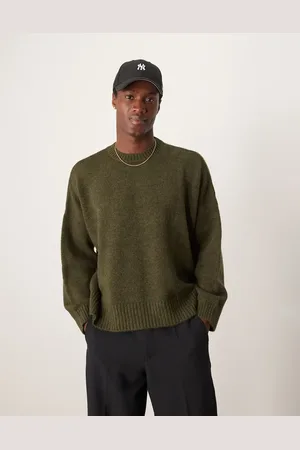 ASOS Kakimeleret super-oversized trøje i vamset strik i firkantet pasform-Grøn