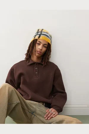 Reclaimed Chokoladebrun rugby-sweatshirt med broderi-Rød