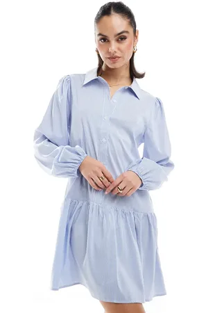Miss Selfridge Mini-skjortekjole med lange ærmer og stribet print-Blå