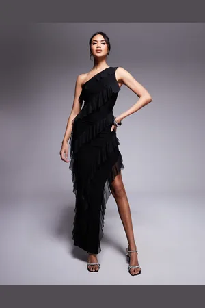 Fashionkilla Oneshoulder-maxikjole med flæsedetaljer og lårslids
