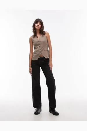 Topshop Lun habitvest med høj hals og gennemgående knapper-Neutral