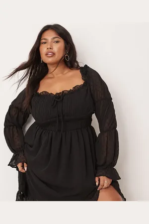 ASOS ASOS DESIGN Curve - milkmaid-minikjole med lange ærmer og rynket talje i dobby