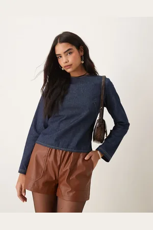 ASOS Skræddersyet indigoblå denimbluse med lange ærmer