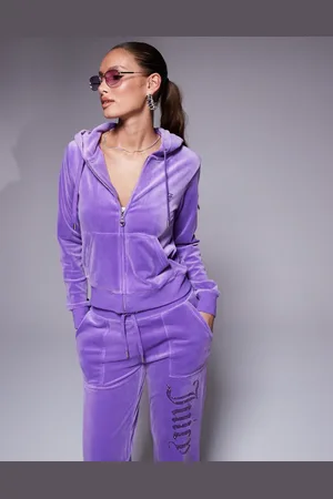 Juicy Couture Lilla hættetrøje med gennemgående lynlås og tonede rhinsten i velour - Del af sæt