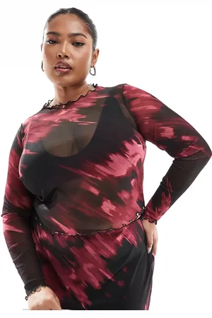 New Look New Look Curve - Langærmet top med rødt mønster i mesh
